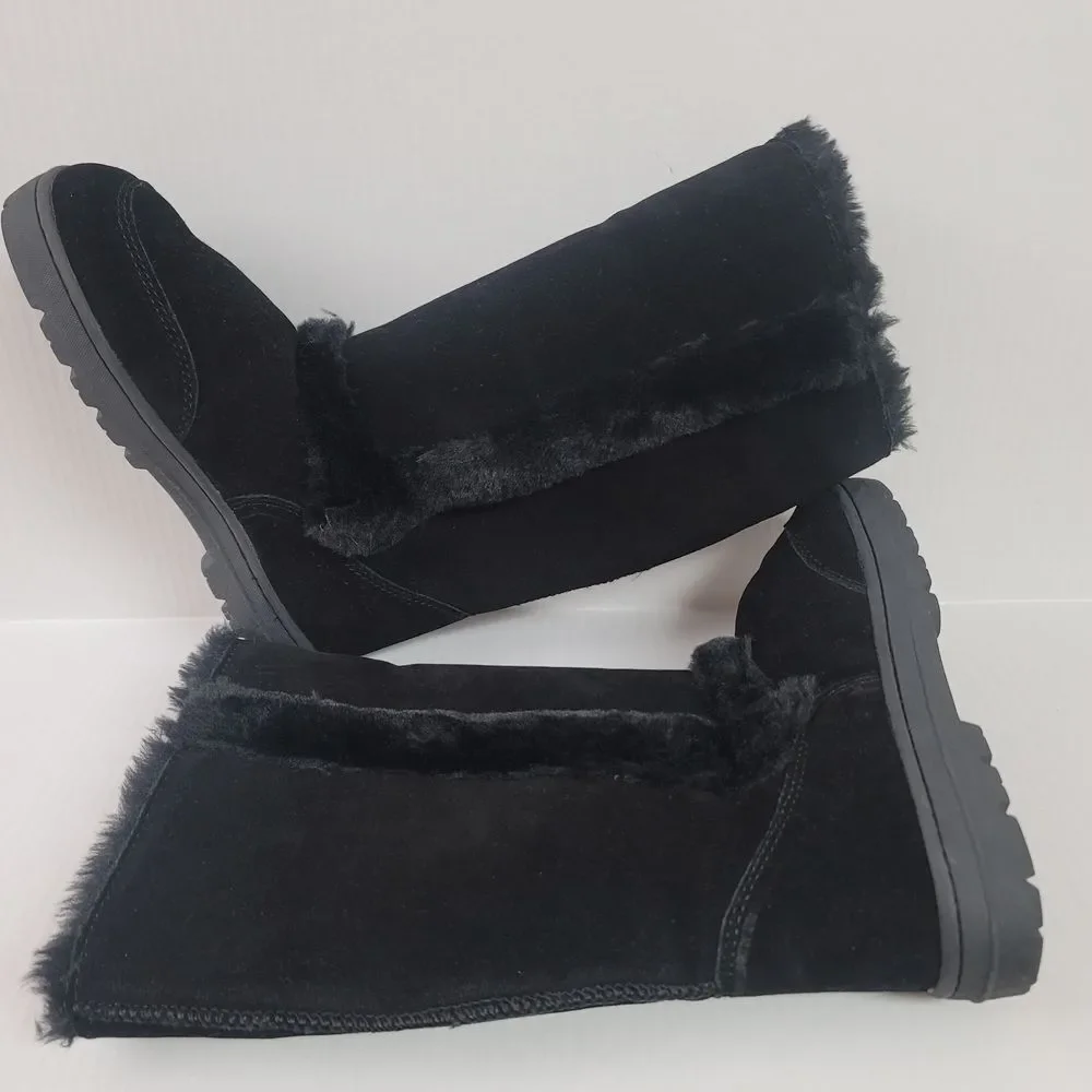 Style & Co Witty Womens Size 9 Black Leather Mid Calf Faux Fur Snow Winter Boots